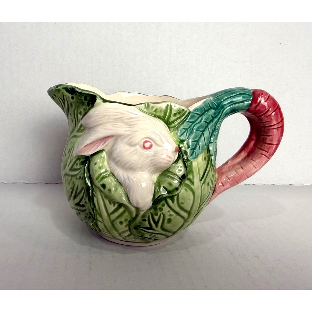 Bunny Lane Creamer Cabbage Rabbit 1991 Green Pink White Vintage Easter